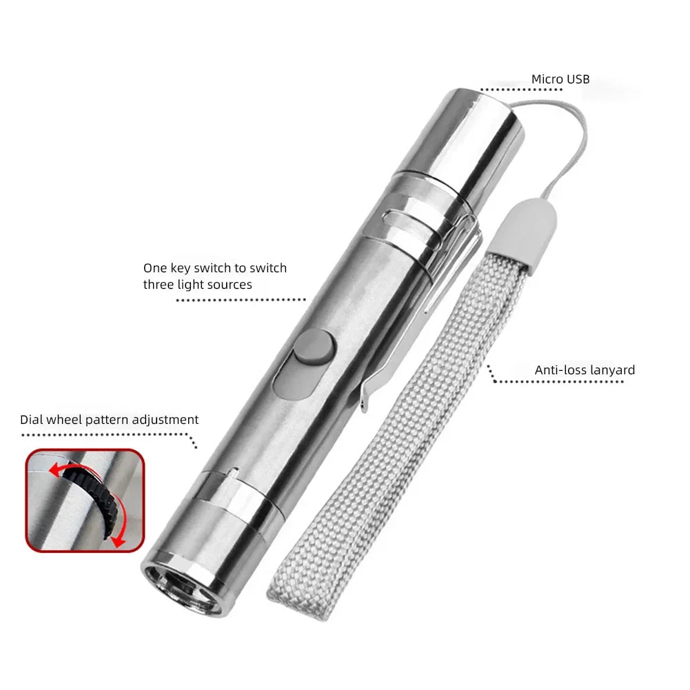 Pointers USB Rechargeable 3-in-1 Flashlight Infrared Multifunctional Built-in Battery Detector Lighting Pet Cat