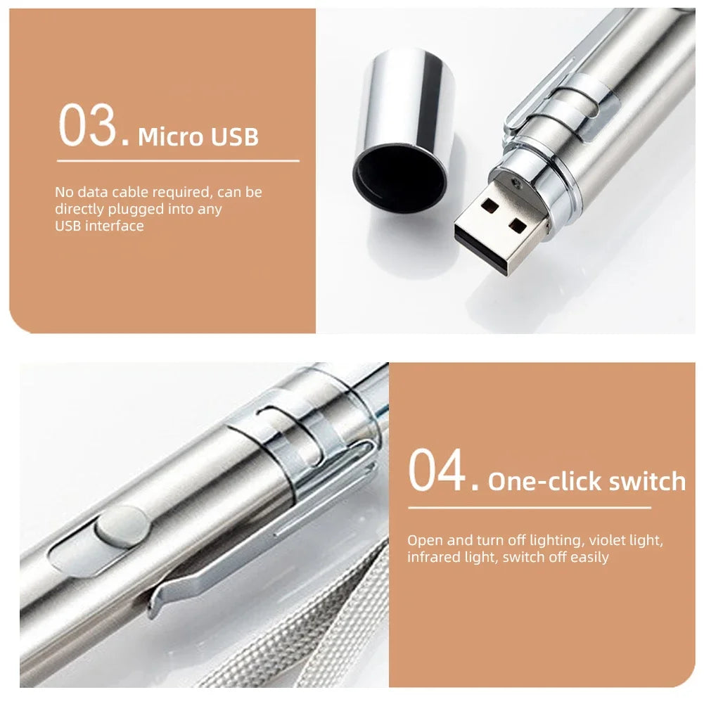 Pointers USB Rechargeable 3-in-1 Flashlight Infrared Multifunctional Built-in Battery Detector Lighting Pet Cat